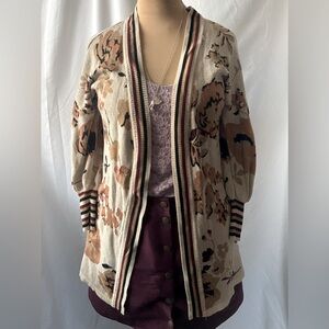 A Love Story Open Front  Long sleeve  Tan Floral Print Cardigan Size S